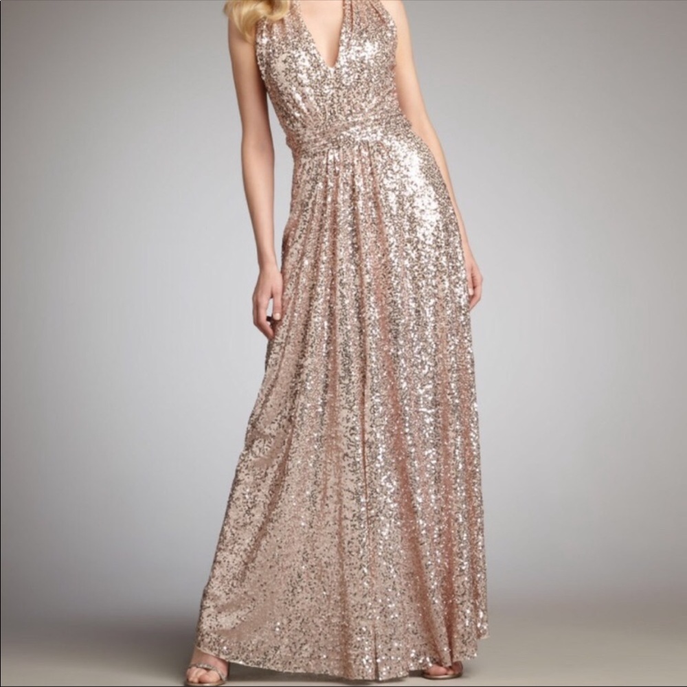 Belle Bagdley Mischka Rose Gold Sequin Dress